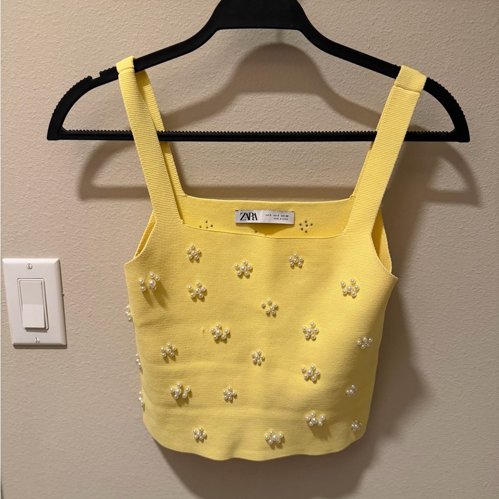Zara Yellow Floral Embellished Crop Top